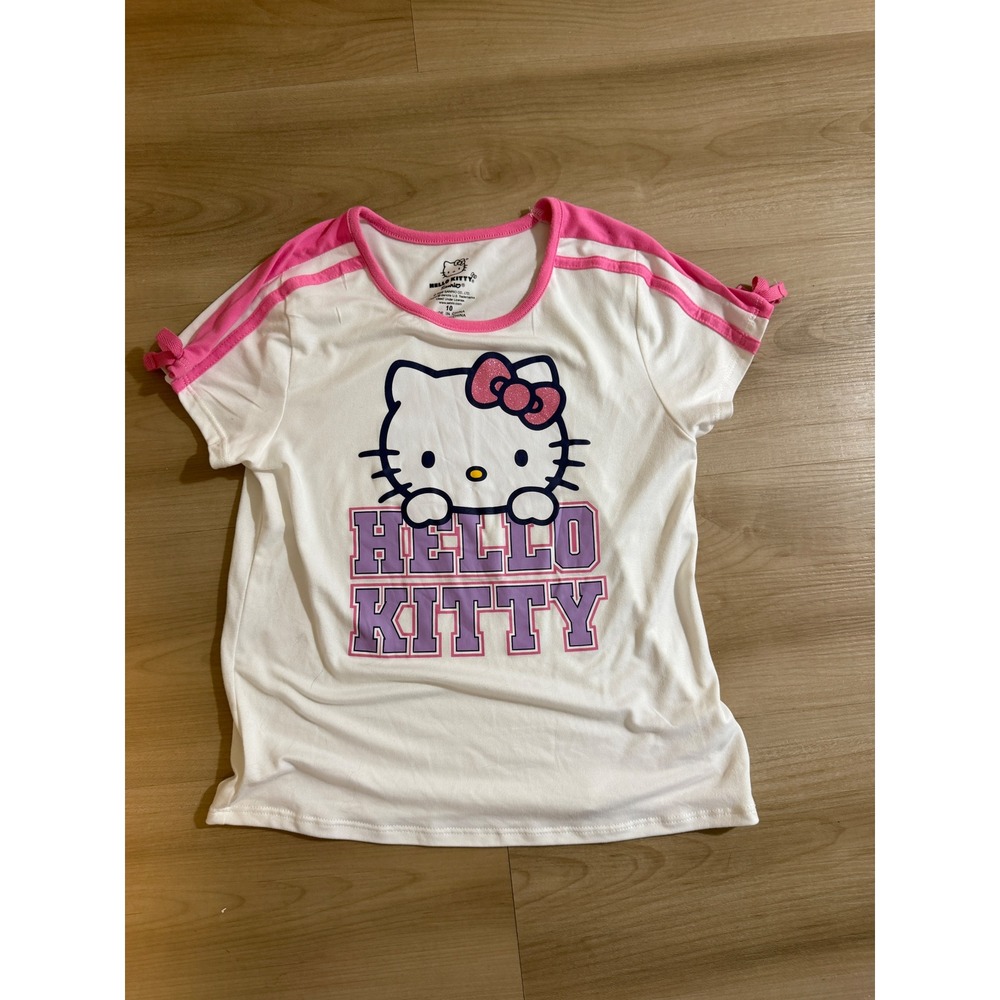 Sanrio Hello Kitty T-Shirt White 10 Girls Short Sleeve Graphic Tee Bows Casual